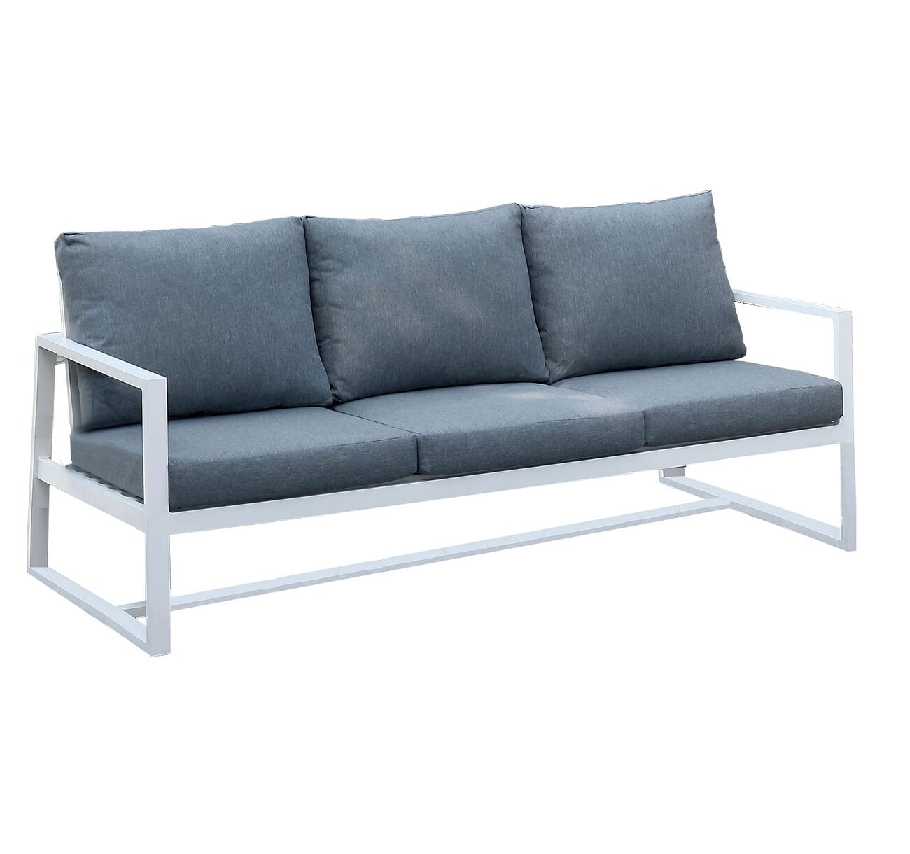 Outdoor Fabric Upholstered Metal Frame Sofa, White and Gray
