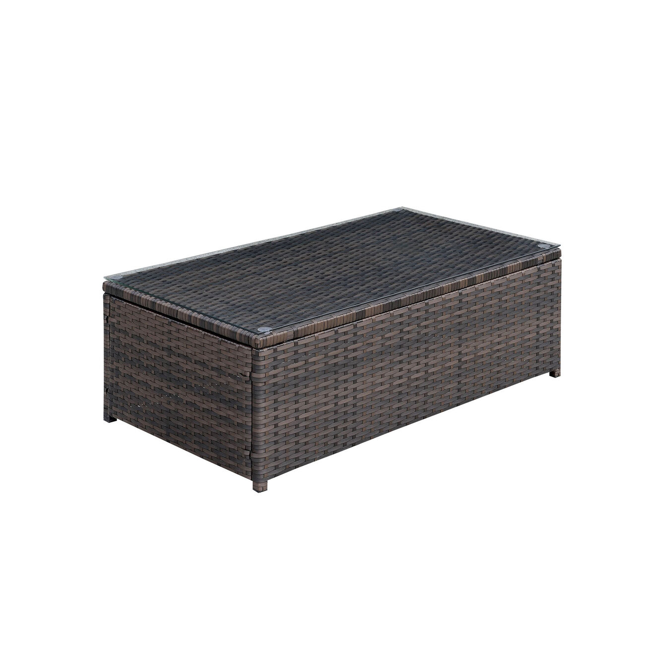 Rectangular Faux Rattan and Aluminum Coffee Table with Glass Top, Brown