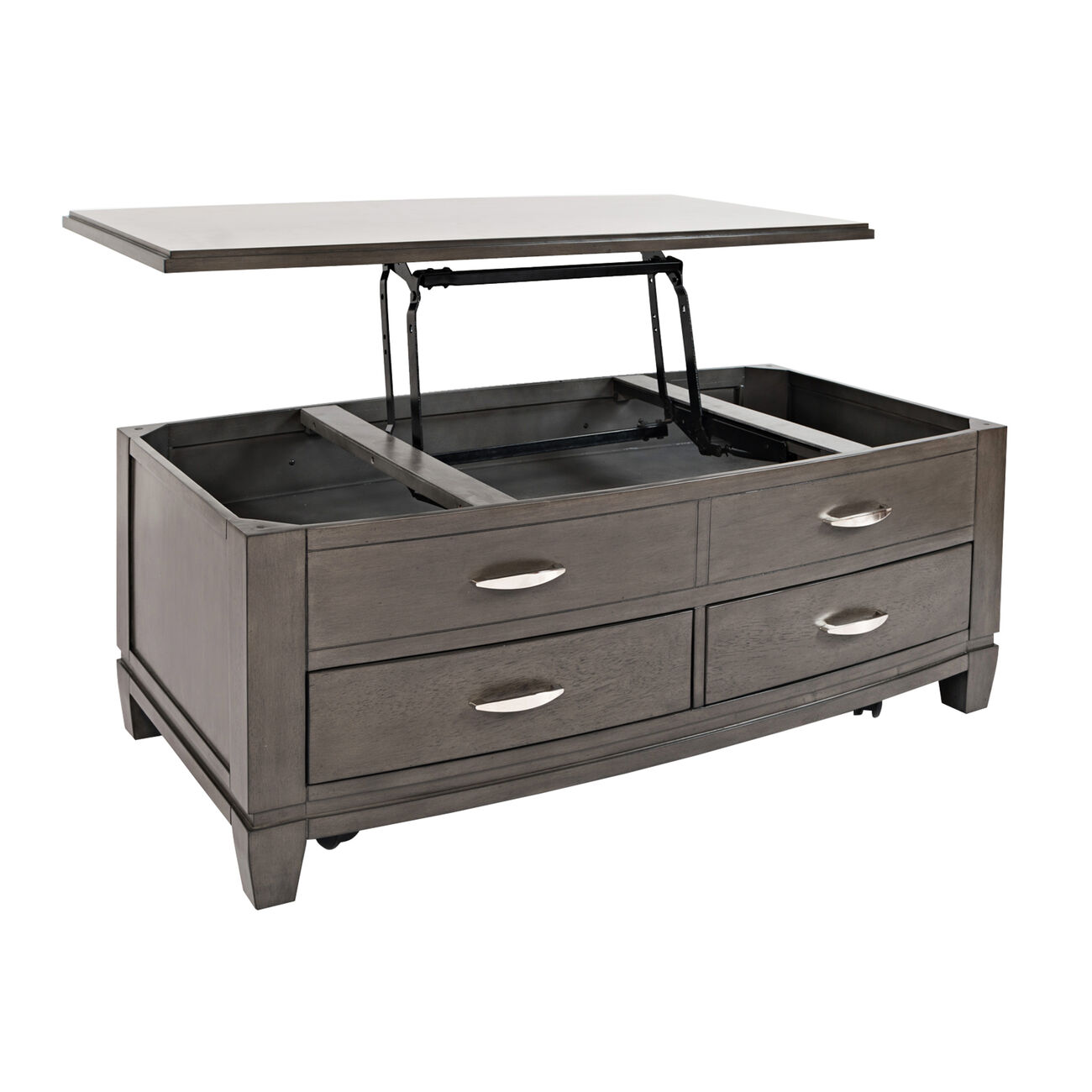 Wooden Lift Top Cocktail Table with 4 Drawer Storage and Caster Wheels,Gray