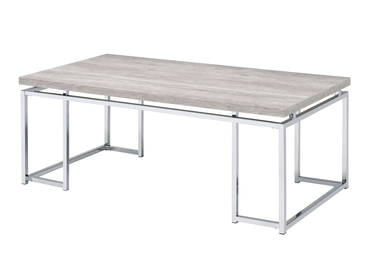 Coffee Table with Rectangular Tabletop and Metal Legs, Silver and Brown