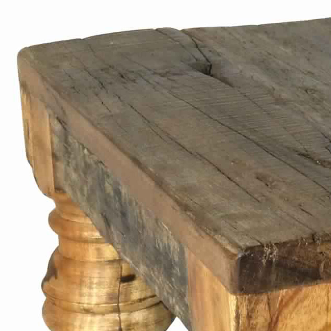Salvaged Wood Tea Table with Turned Legs and Plank Top, Small, Brown