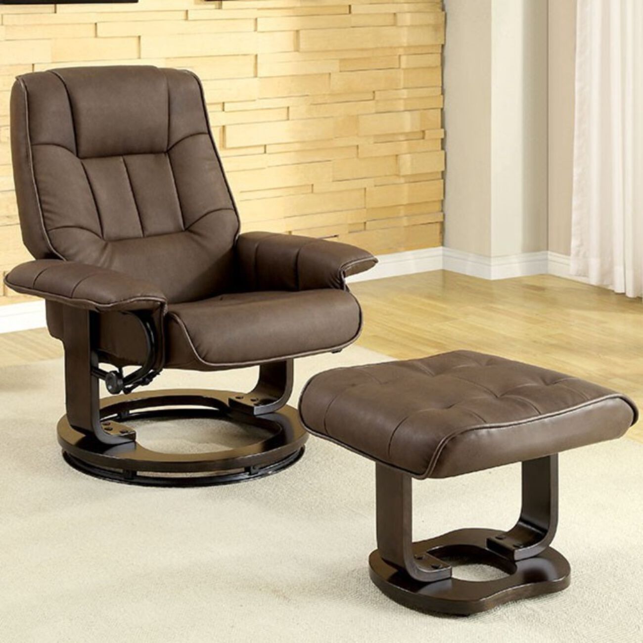 Modish Multifunctional Swivel Lounger Chair With Ottoman, Brown
