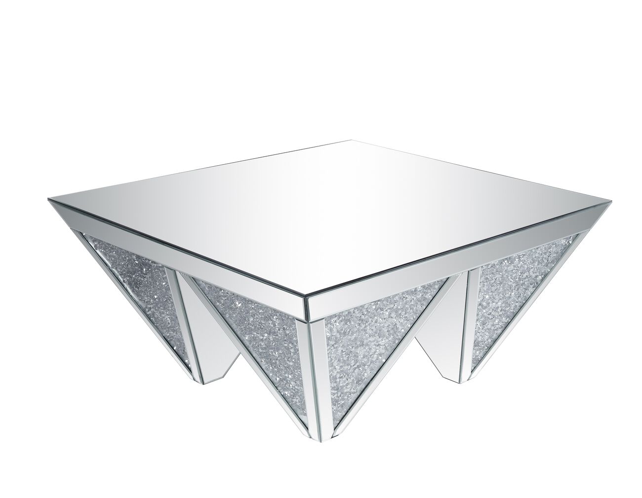 Sparkling Coffee Table with Faux Diamonds Inlay , Silver and Clear