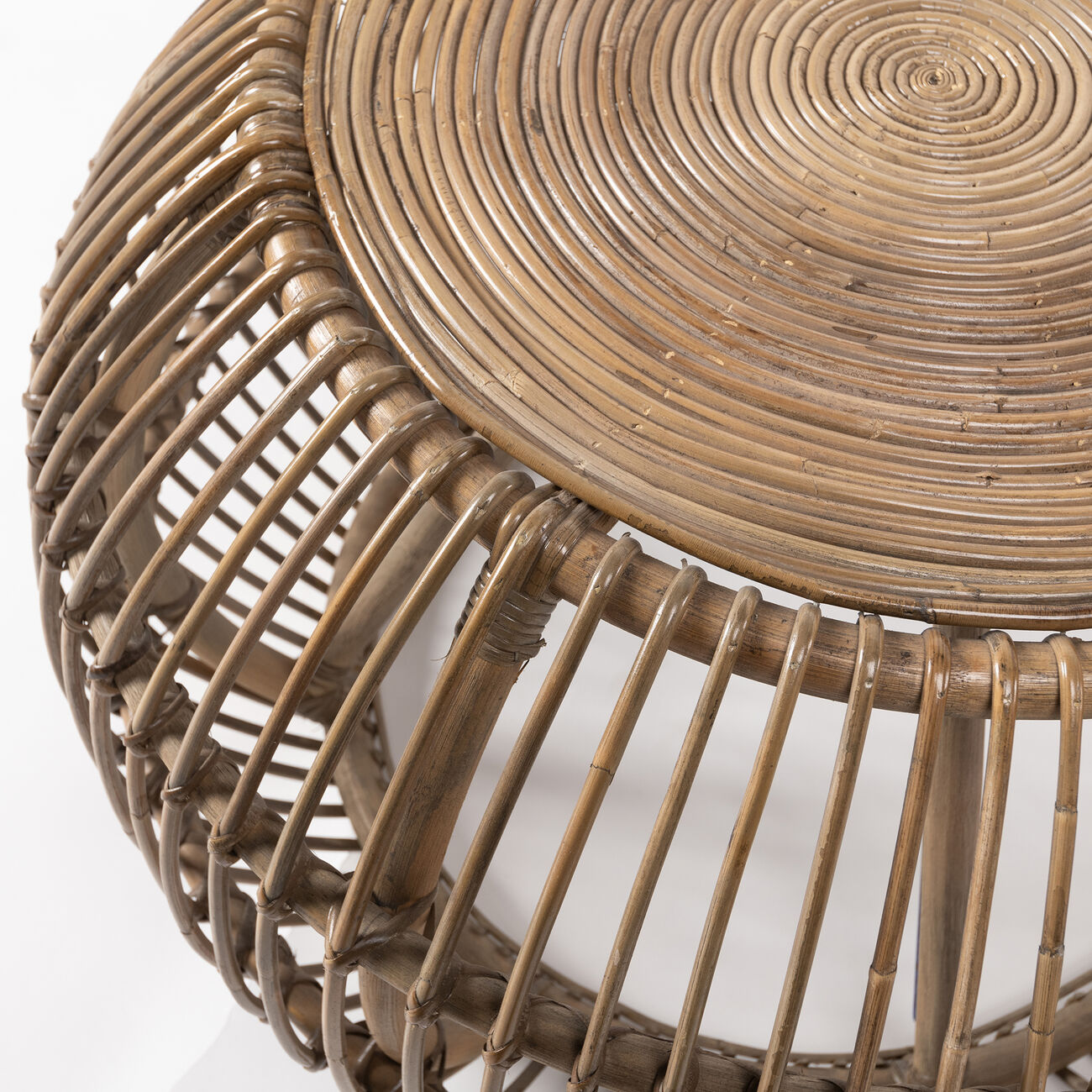 Handwoven Round Rattan Coffee Table with Concentric Circle Top, Brown