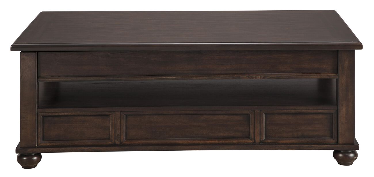 Wooden Lift Top Cocktail Table with 1 Drawer and Open Compartment, Brown