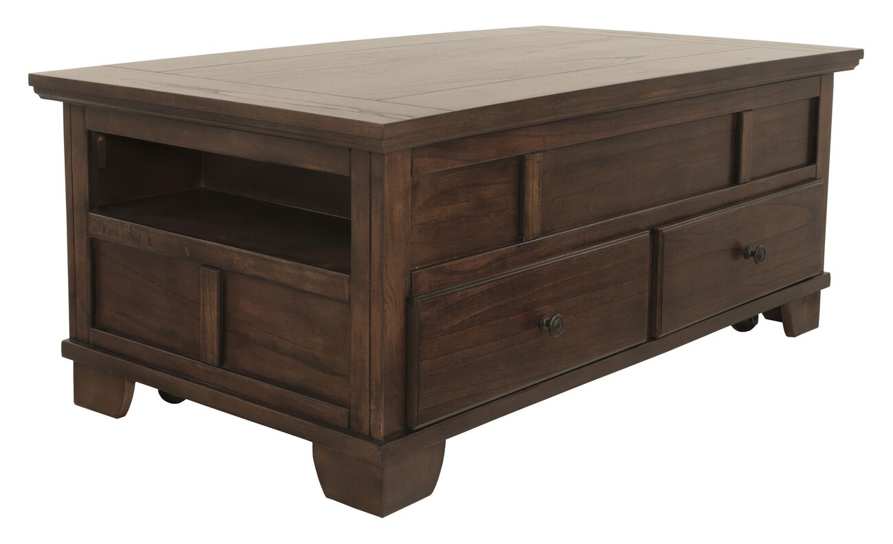 Wooden Lift Top Cocktail Table with 2 Drawers and 2 Open Compartments,Brown