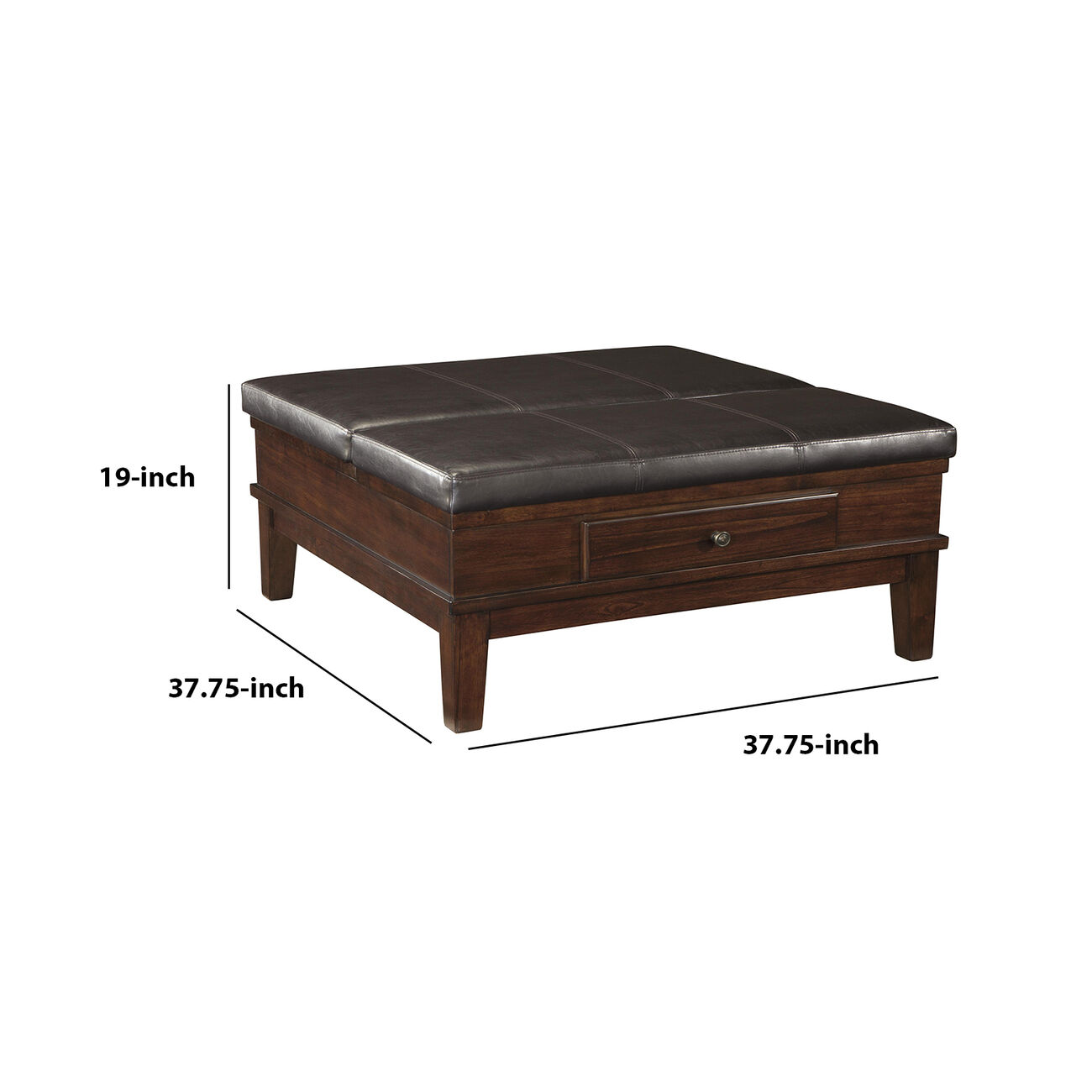 Leatherette Lift Top Ottoman Cocktail Table with 1 Drawer, Brown