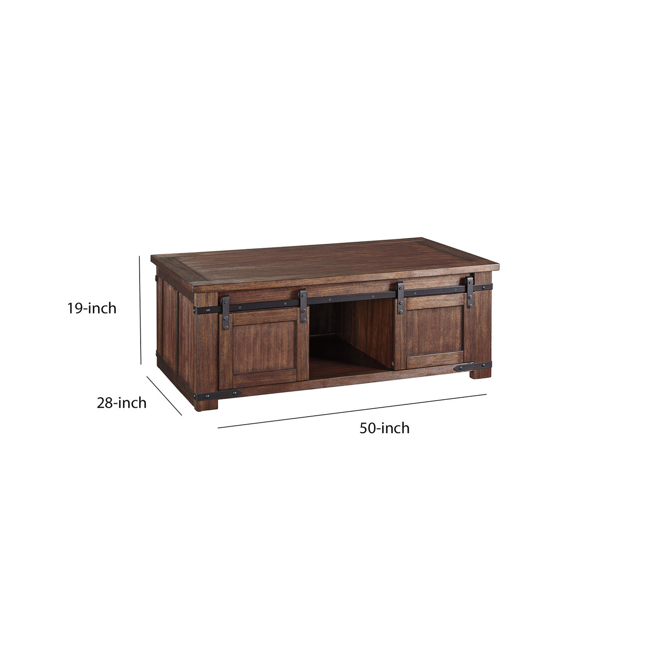 Rectangular Wooden Cocktail Table with 2 Barn Sliding Door Cabinets, Brown