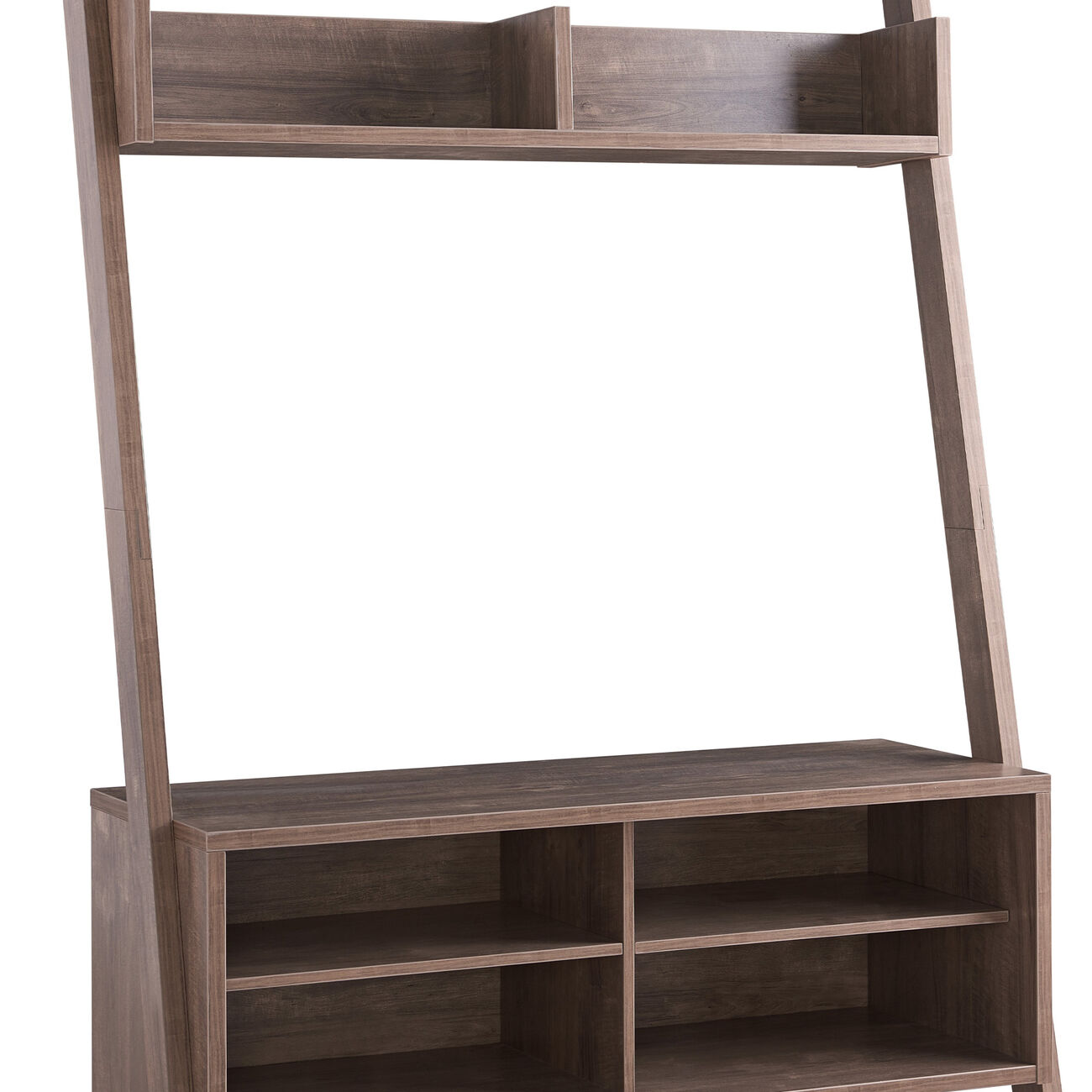 2 Tier Transitional Style Wooden TV Stand with Display Unit, Brown
