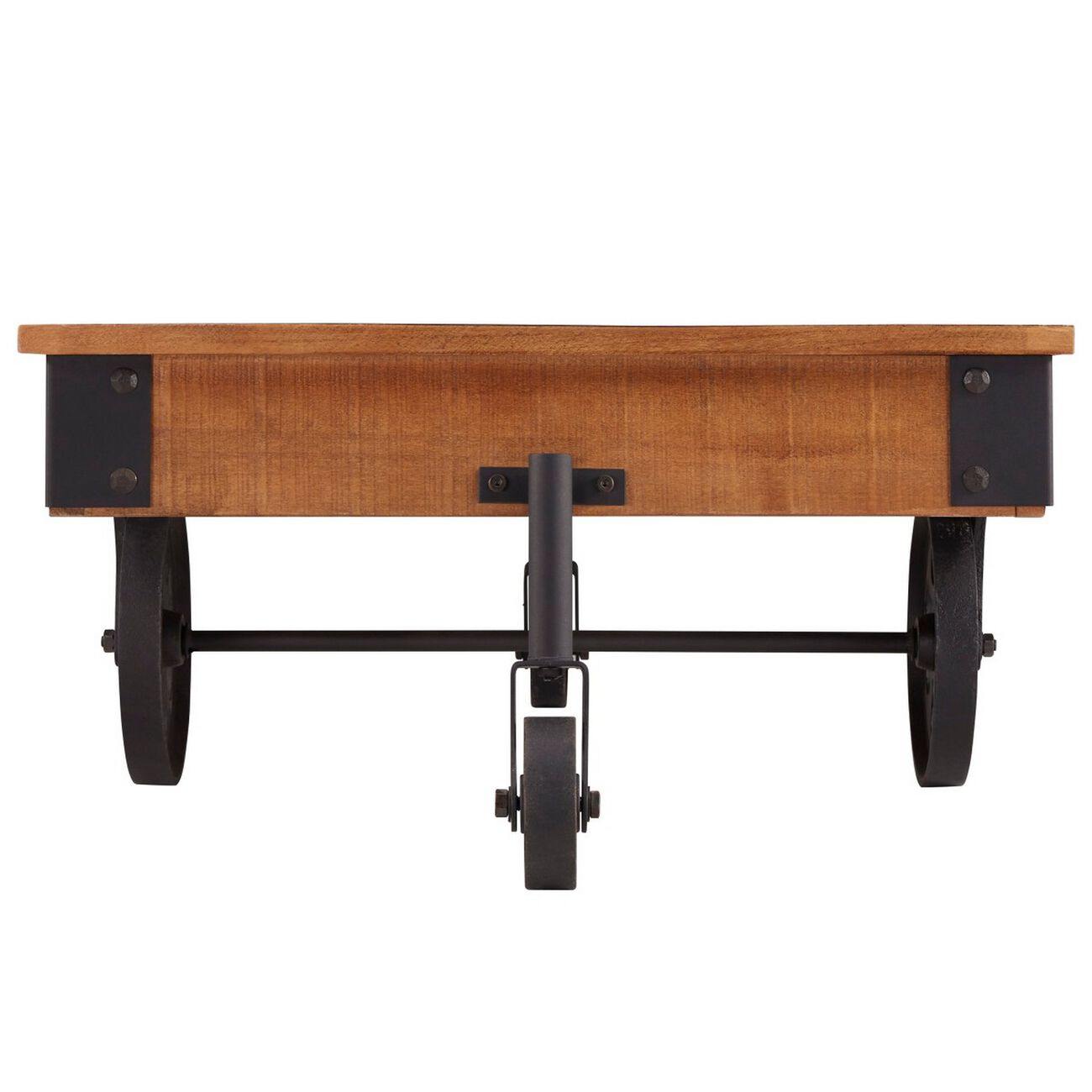 Plank Style Wooden Cocktail Table with Casters, Brown and Black
