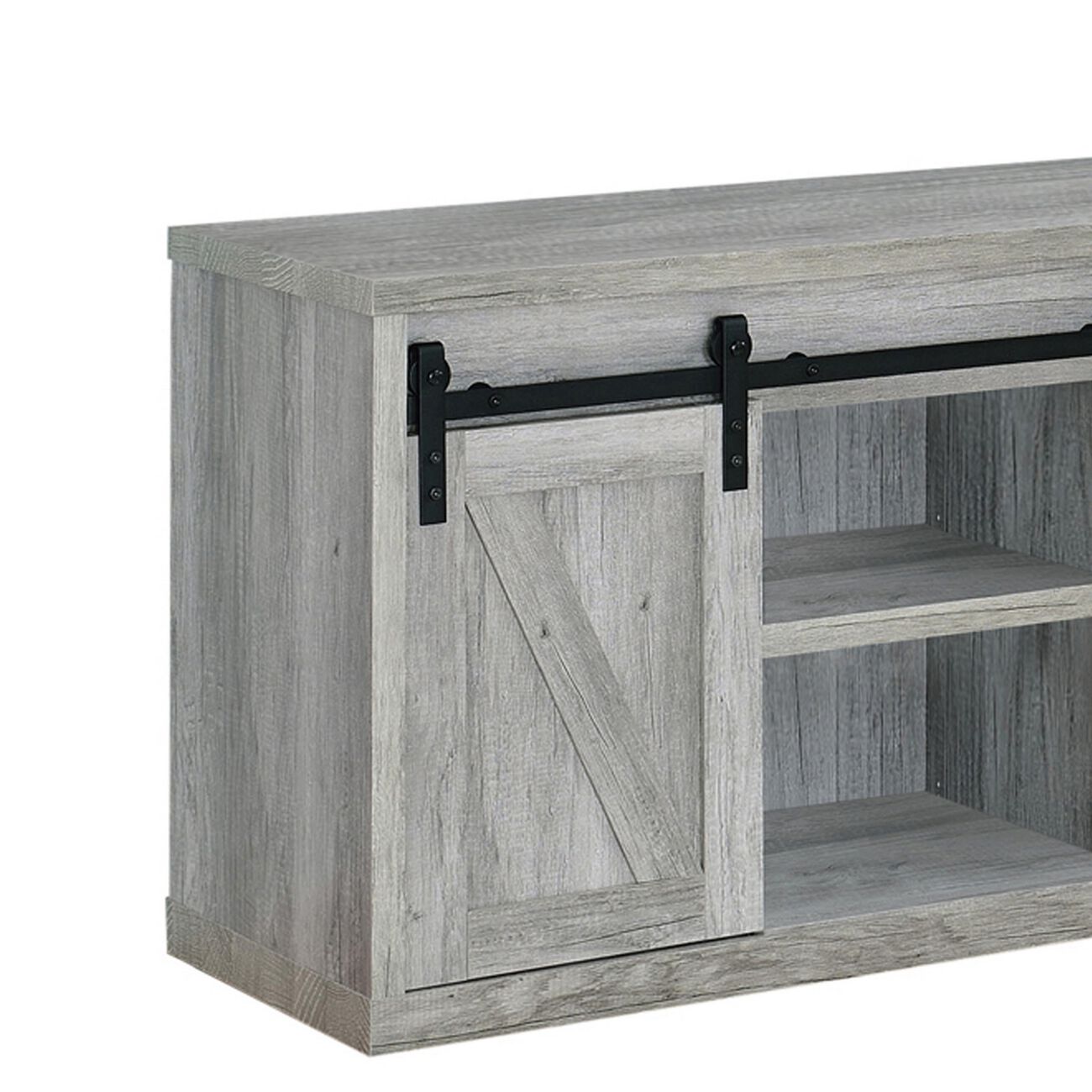 48 Inch Farmhouse Wooden TV Console With 2 Sliding Barn Doors, Gray