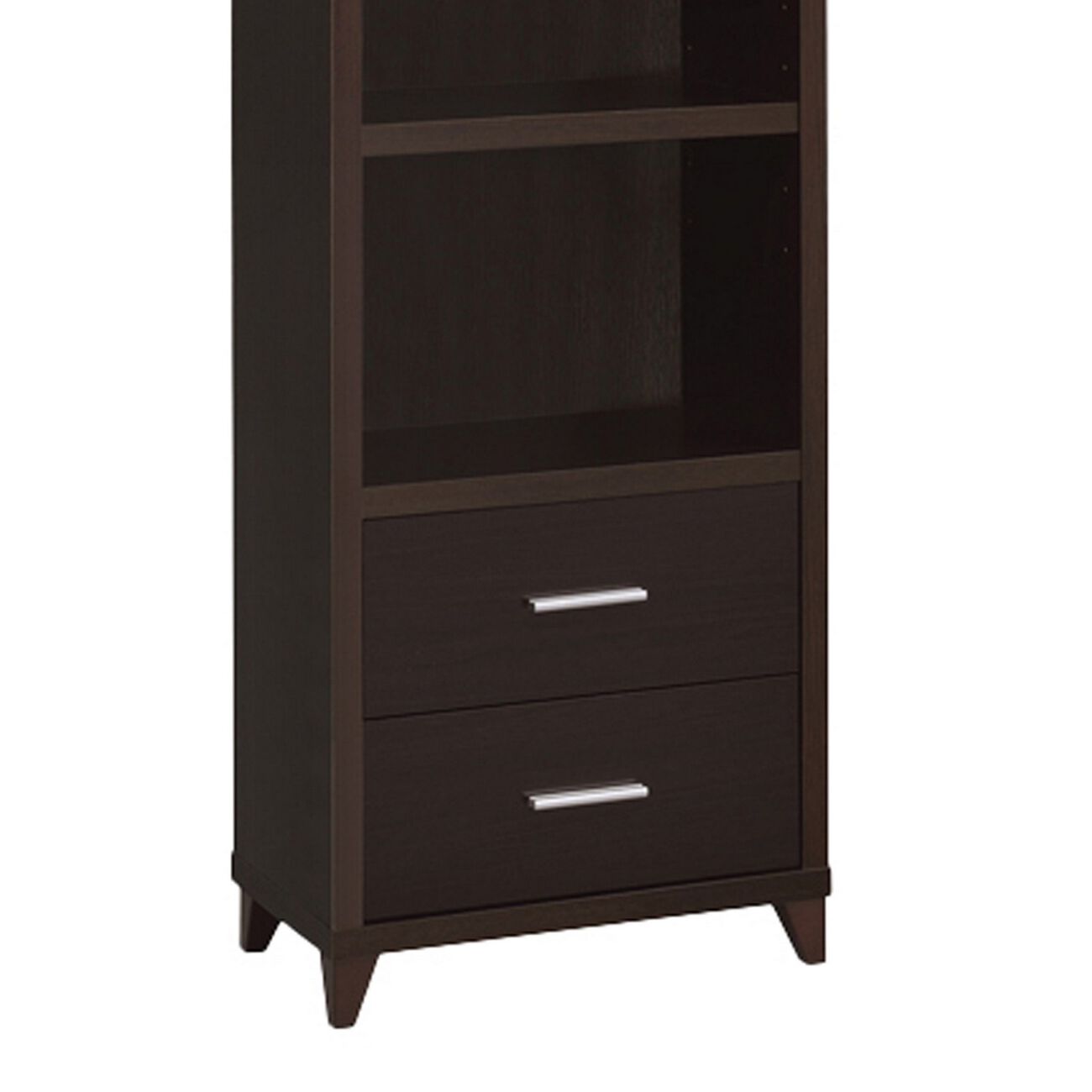 3 Shelf Wooden Media Tower with 2 Drawers, Dark Brown