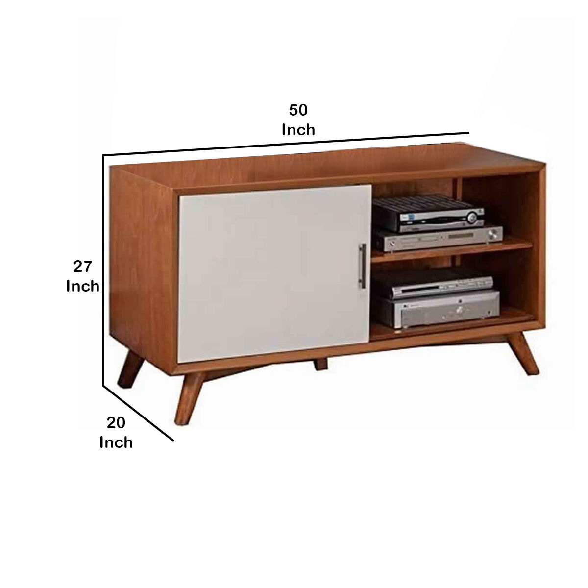 Wooden TV Console with 3 Drawers and 1 Covered Shelf, Brown and White