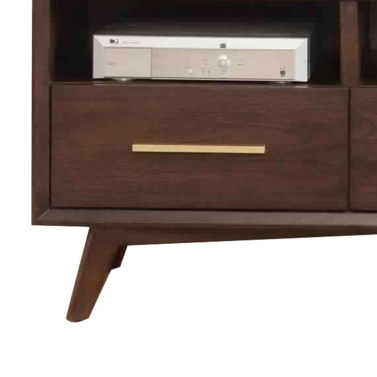 3 Drawer Transitional TV Console with 3 Open Compartments, Walnut Brown