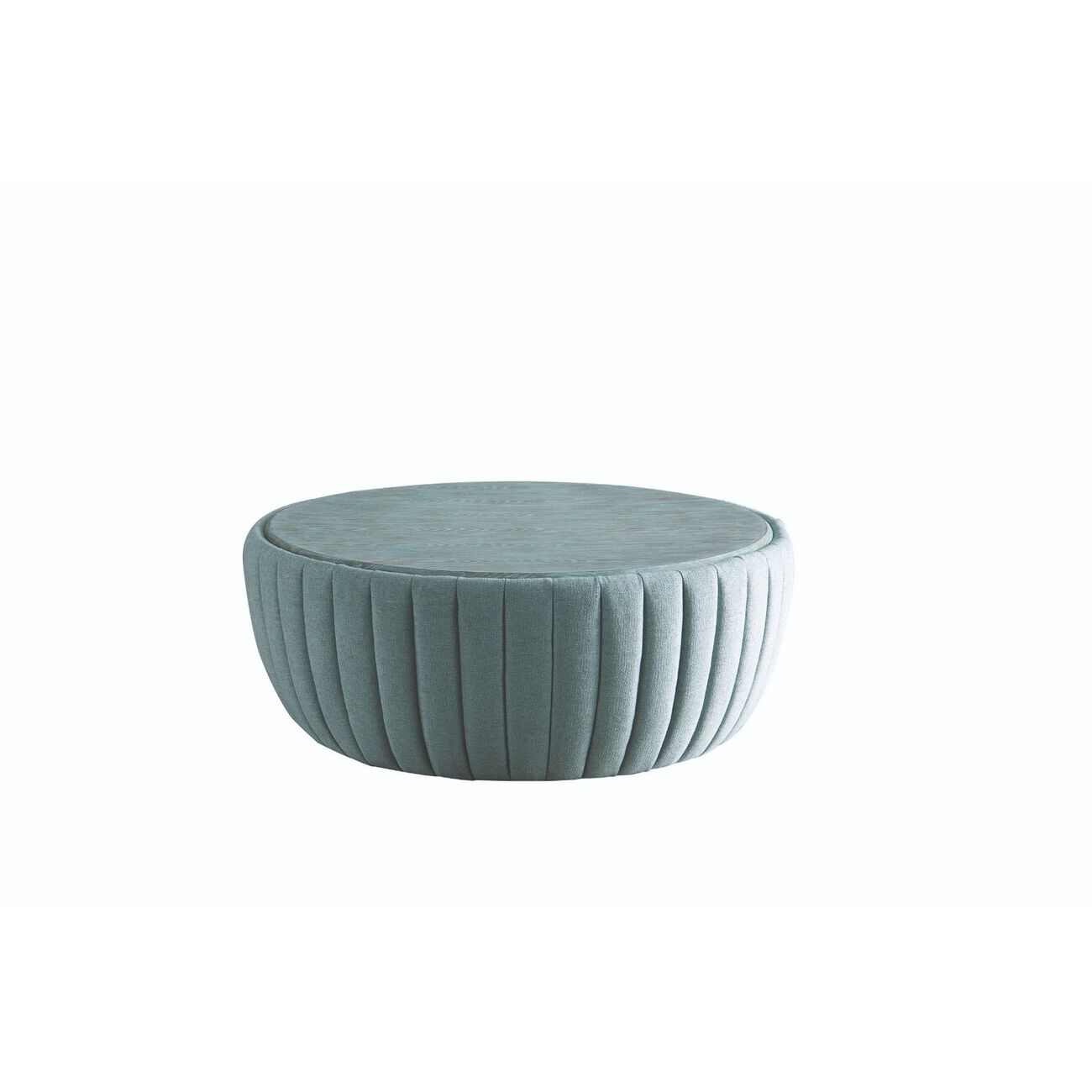 Round Shaped Fabric Coffee Table with Vertical Tufted Channels, Blue
