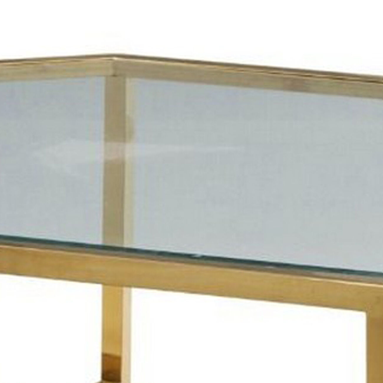 Glass Top Coffee Table with Clipped Corner and Metal Tube Base, Gold