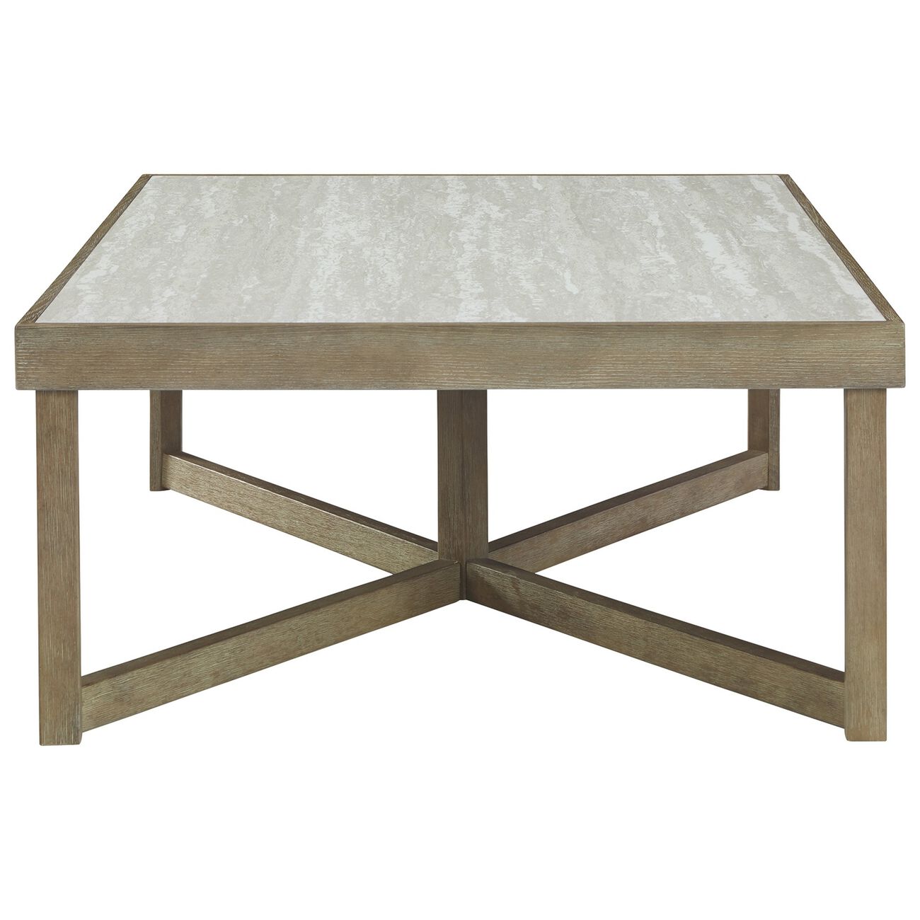 Faux Marble Top Cocktail Table with Intricate Network Base, Brown