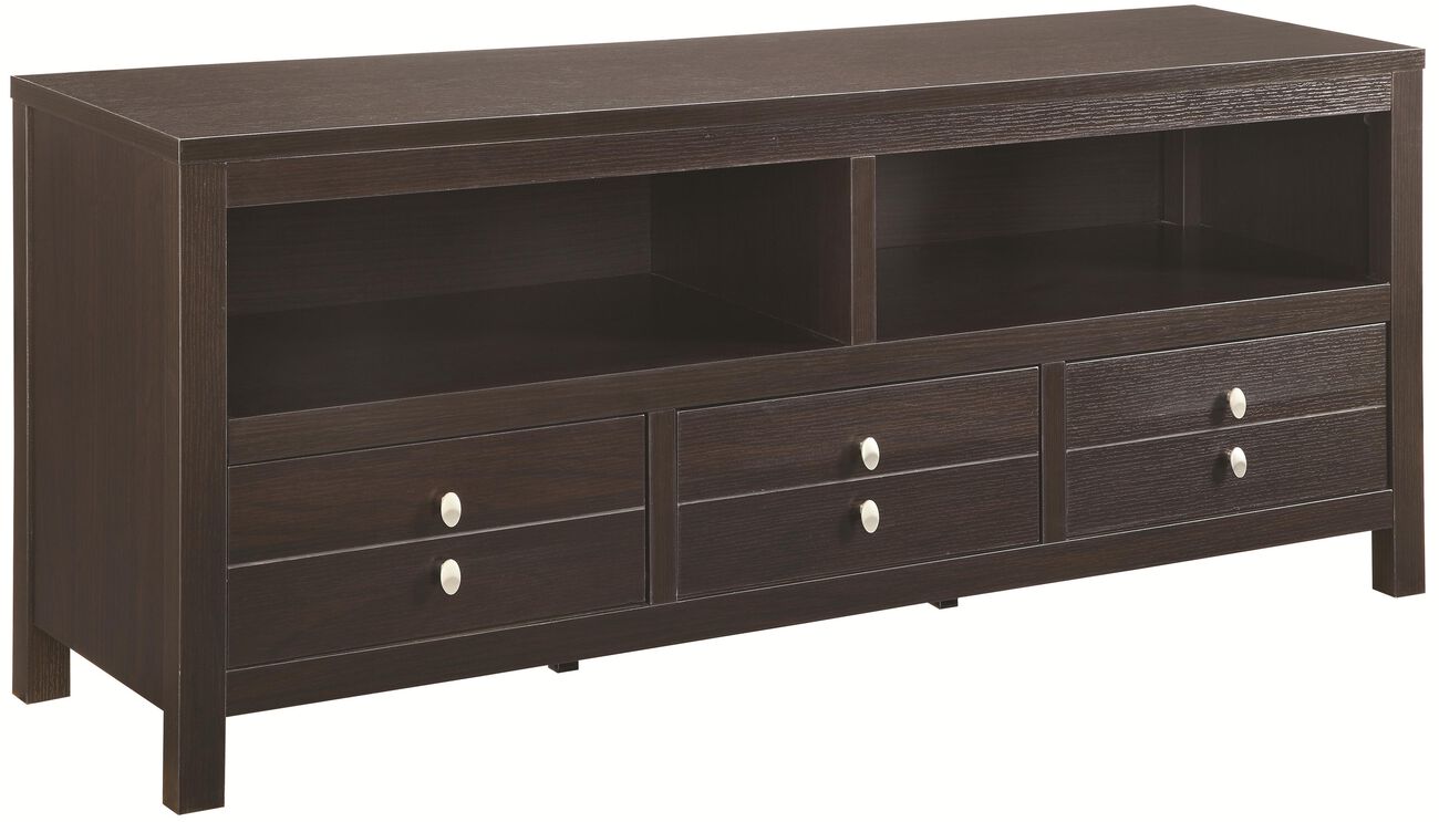 Contemporary and Urbane TV Console With 2 Shelves & 3 Drawers, Cappuccino Brown