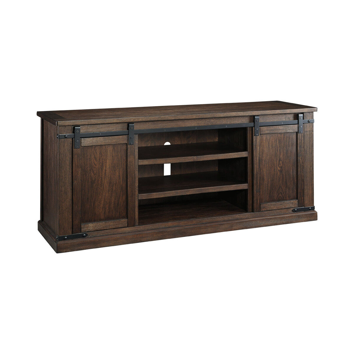 Spacious Wooden TV Stand with Two Sliding Barn Door Storage, Extra Large, Rustic Brown