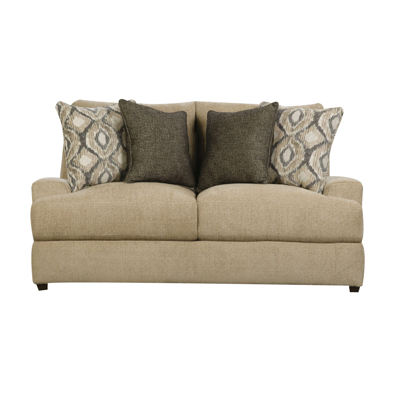 Chenille Fabric Upholstered Loveseat with Tapered Legs, Brown