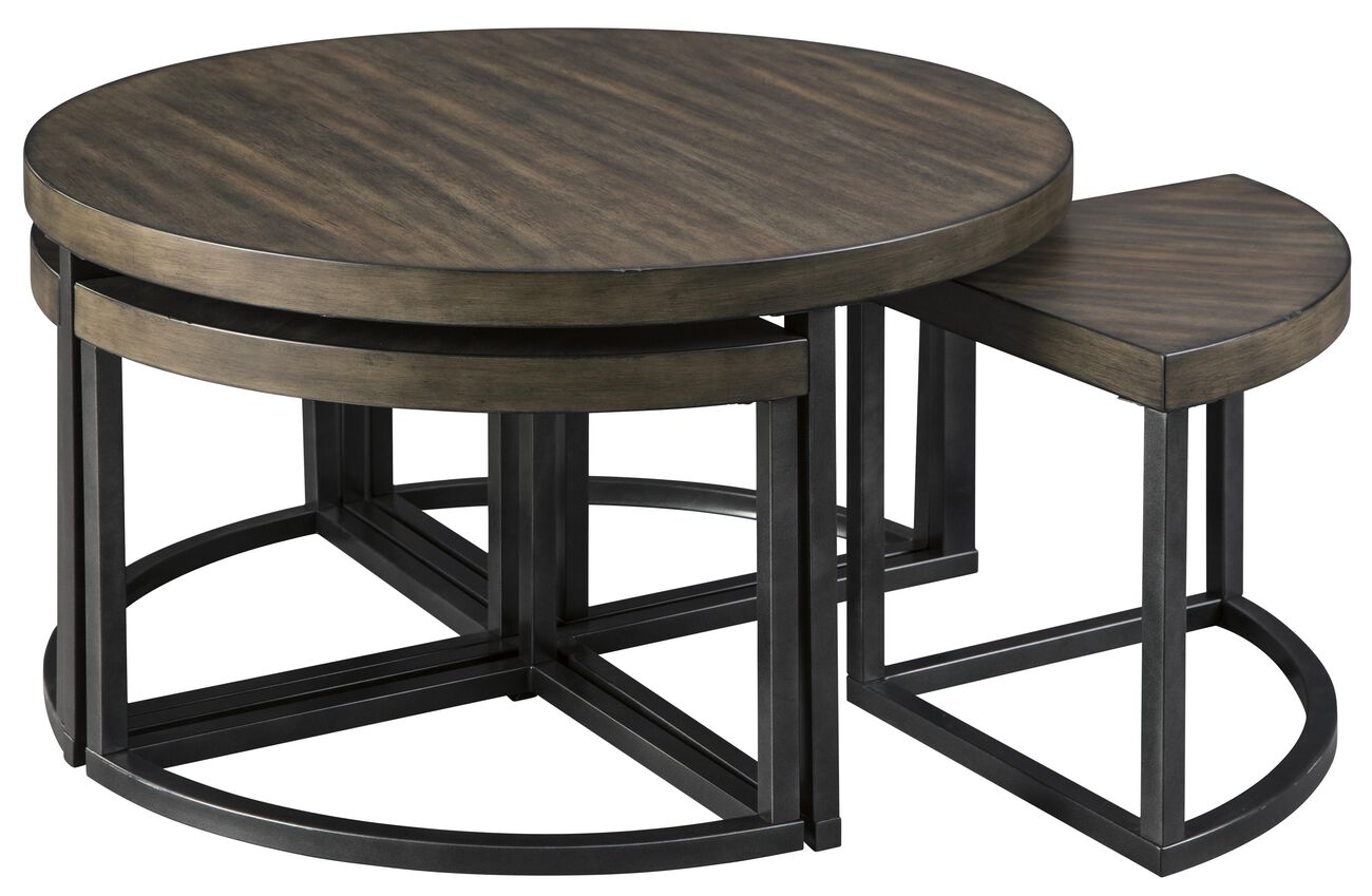 Contemporary Wood and Metal Cocktail Table with 4 Stools, Brown and Black