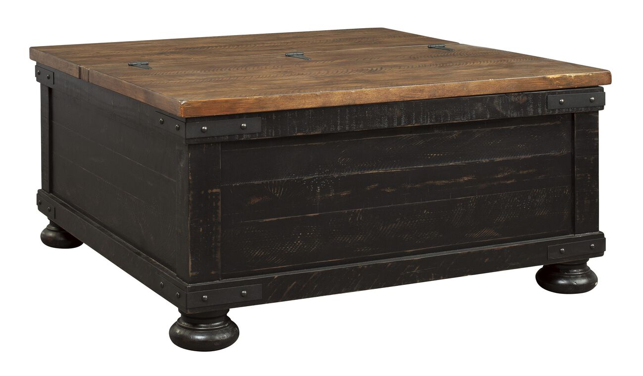 Square Wooden Lift Top Cocktail Table with Trunk Storage, Brown and Black