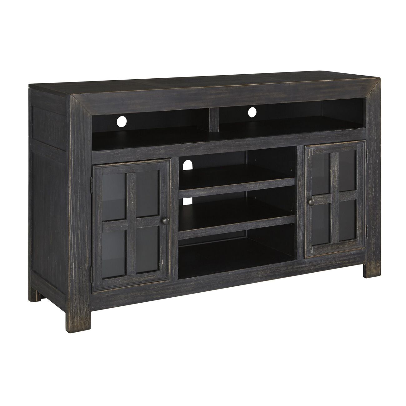 2 Cabinet Wooden TV Stand with 2 Adjustable Shelves, Large, Black