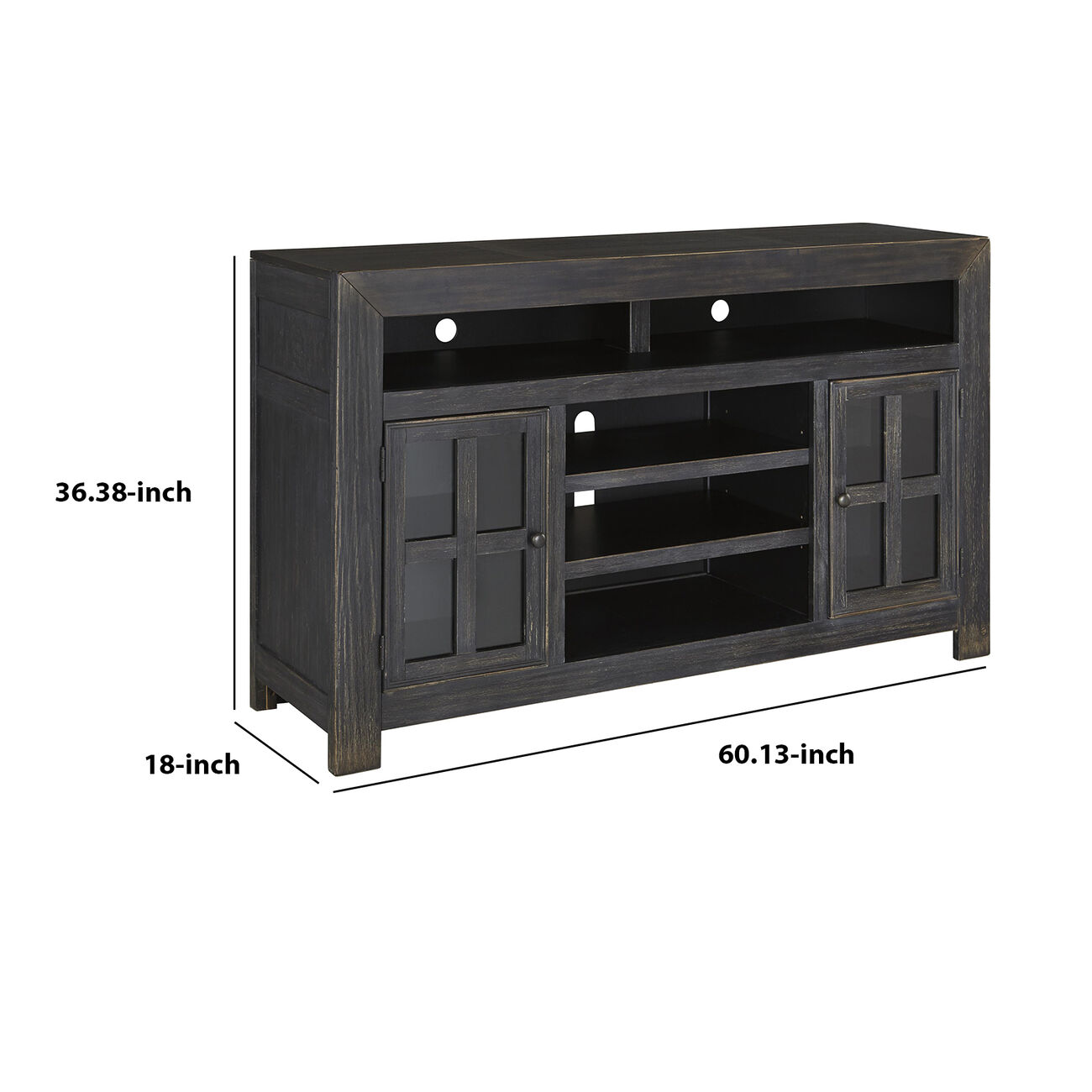 2 Cabinet Wooden TV Stand with 2 Adjustable Shelves, Large, Black
