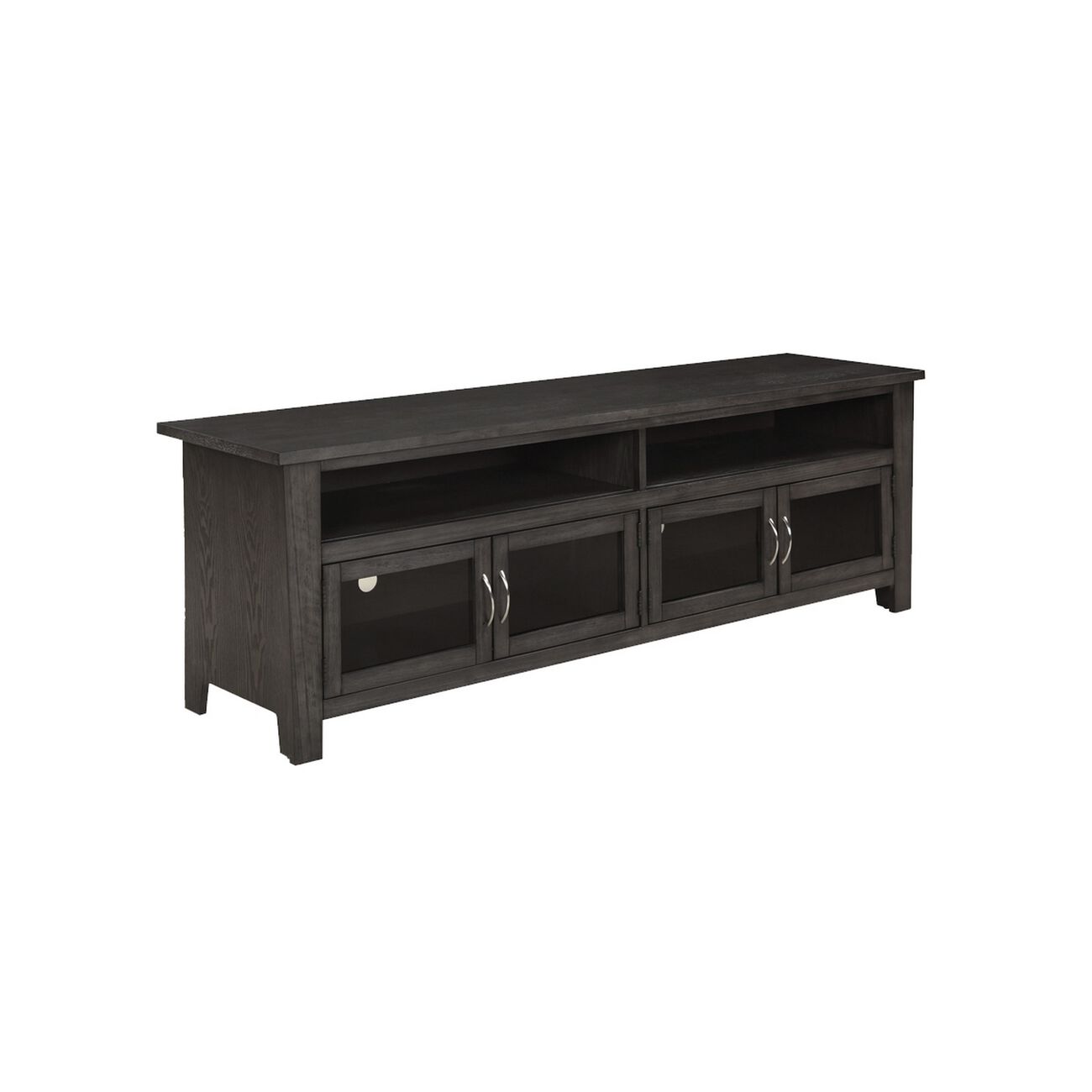 72 Inch Wooden TV Console with 2 Cabinets and 2 Shelves, Dark Gray