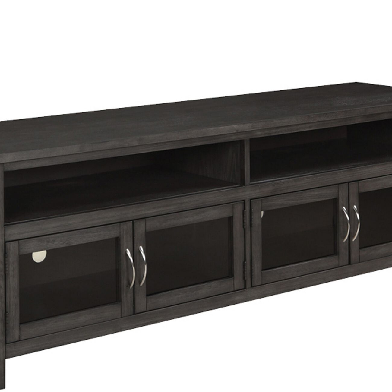 72 Inch Wooden TV Console with 2 Cabinets and 2 Shelves, Dark Gray