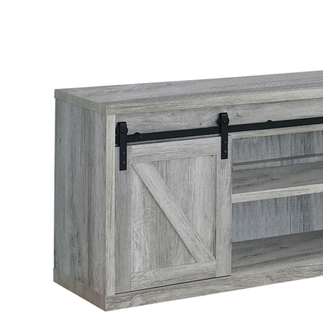 71 Inch Farmhouse Wooden TV Console With 2 Sliding Barn Doors, Gray
