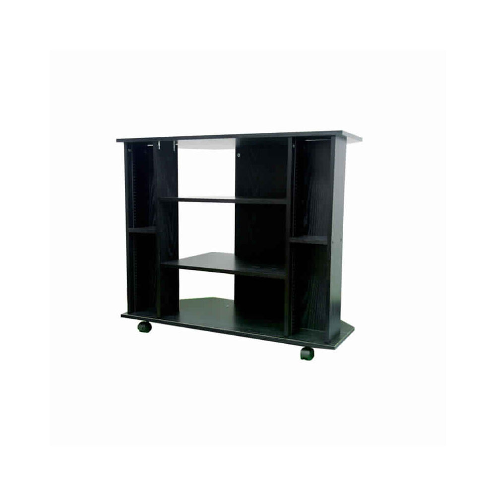 Wooden TV Stand with 3 Tier Shelving and CD Rack, Black