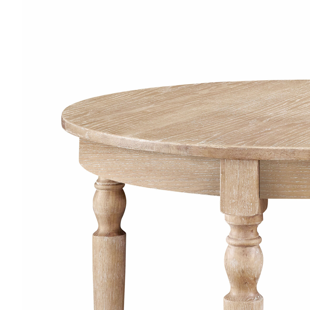 Transitional Style Wooden Round Table with Turned Legs, Light Brown