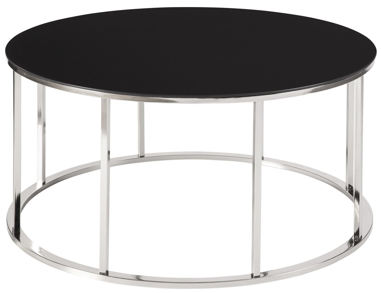 Round Tempered Glass Top Cocktail Table with Metal Frame, Black and Chrome