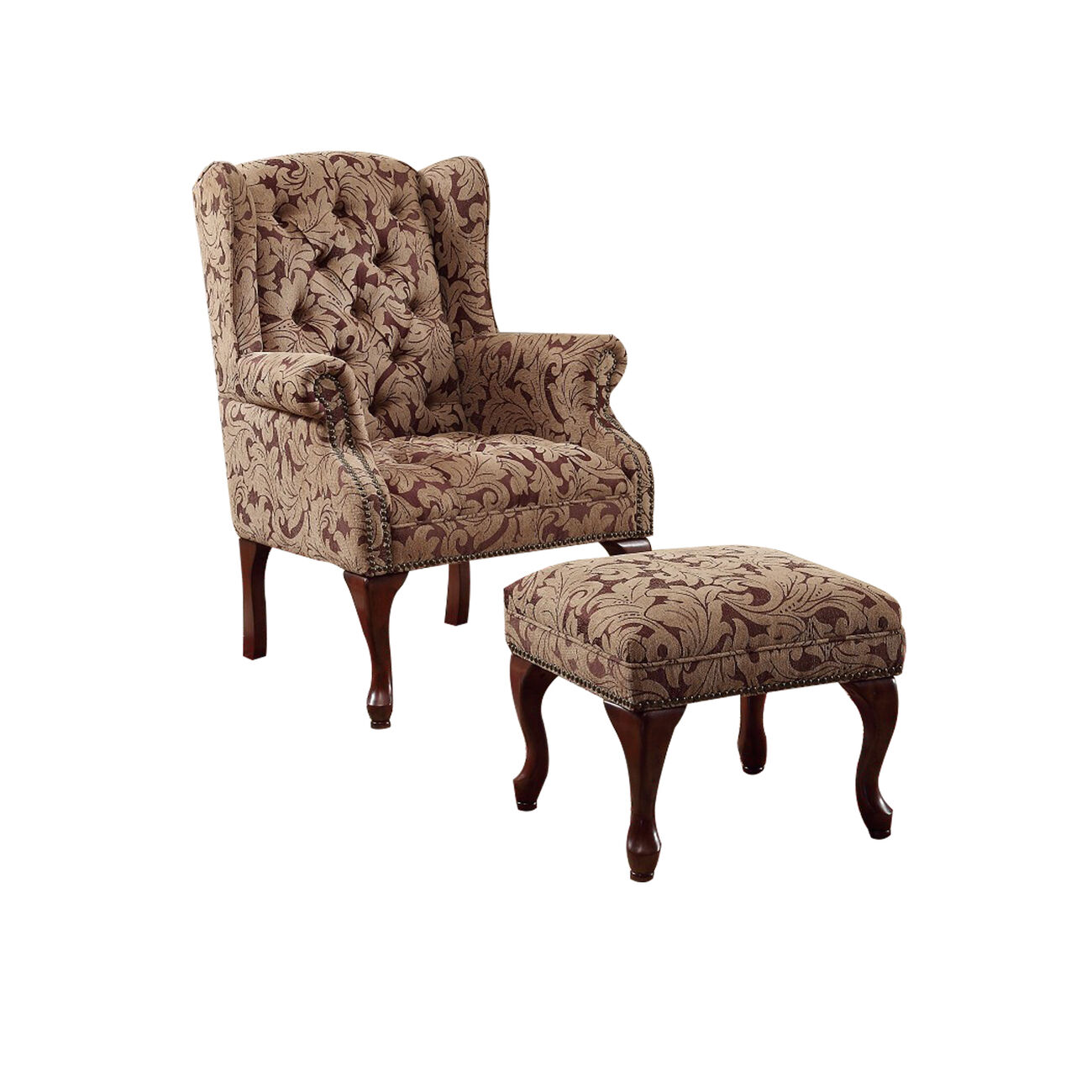 Classic Accent Chair With Ottoman, Light Brown