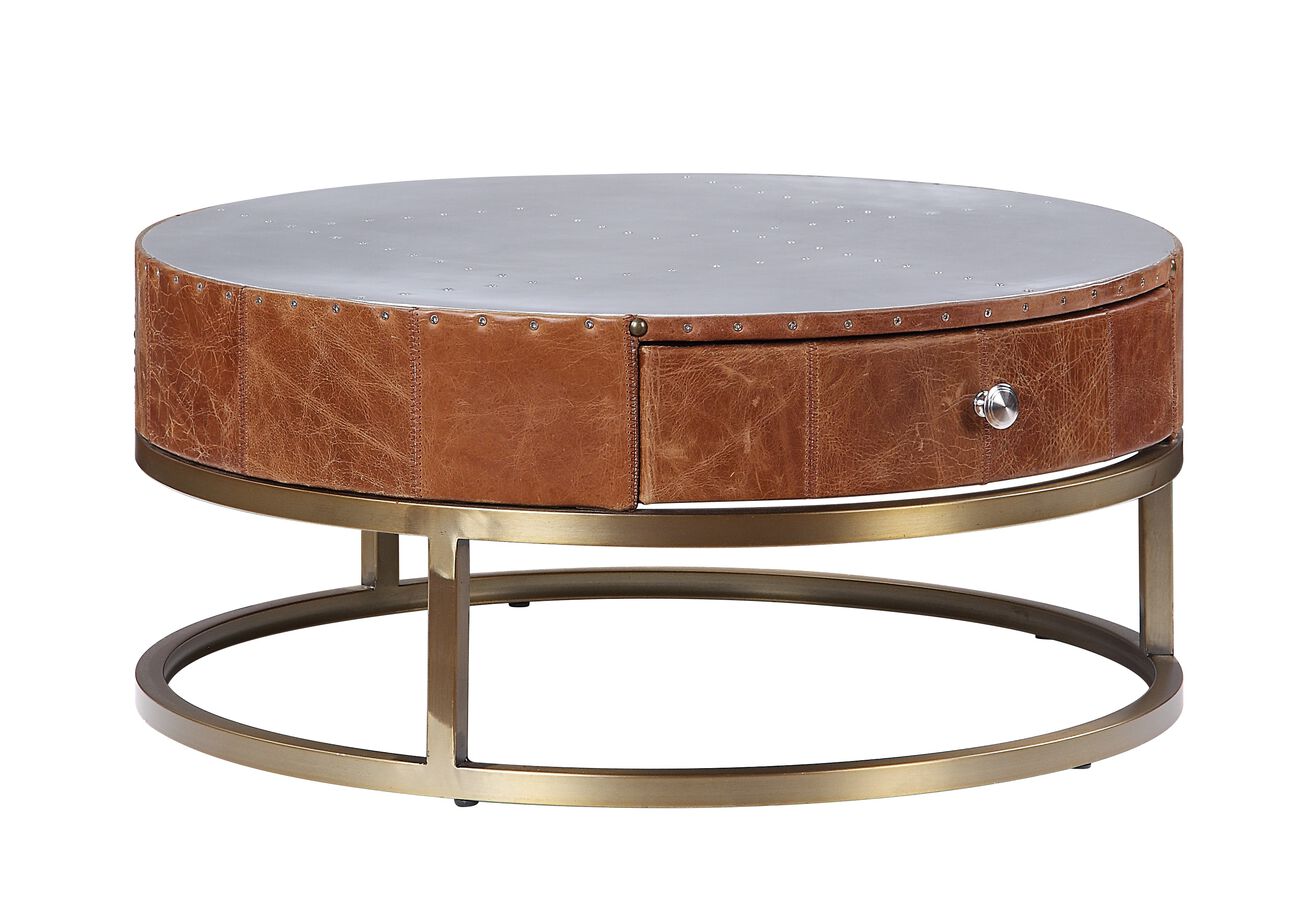 Round Metal Coffee Table with Airy Design Base, Small, Multicolor