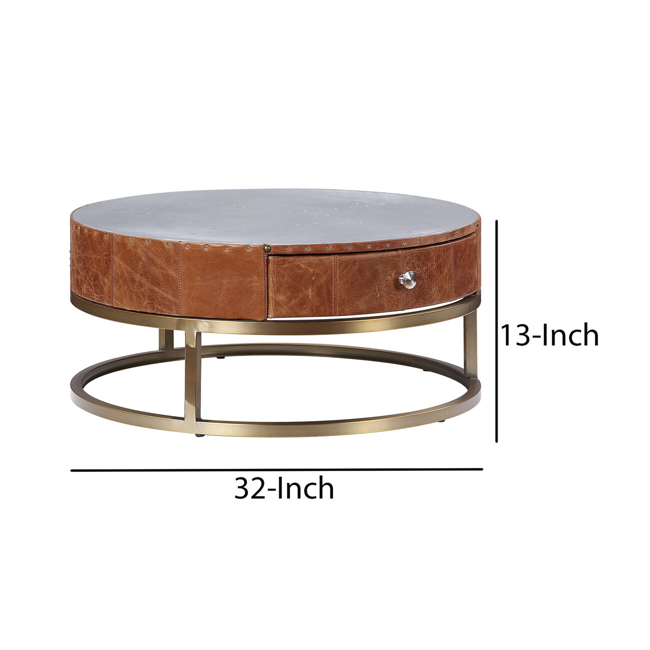 Round Metal Coffee Table with Airy Design Base, Small, Multicolor