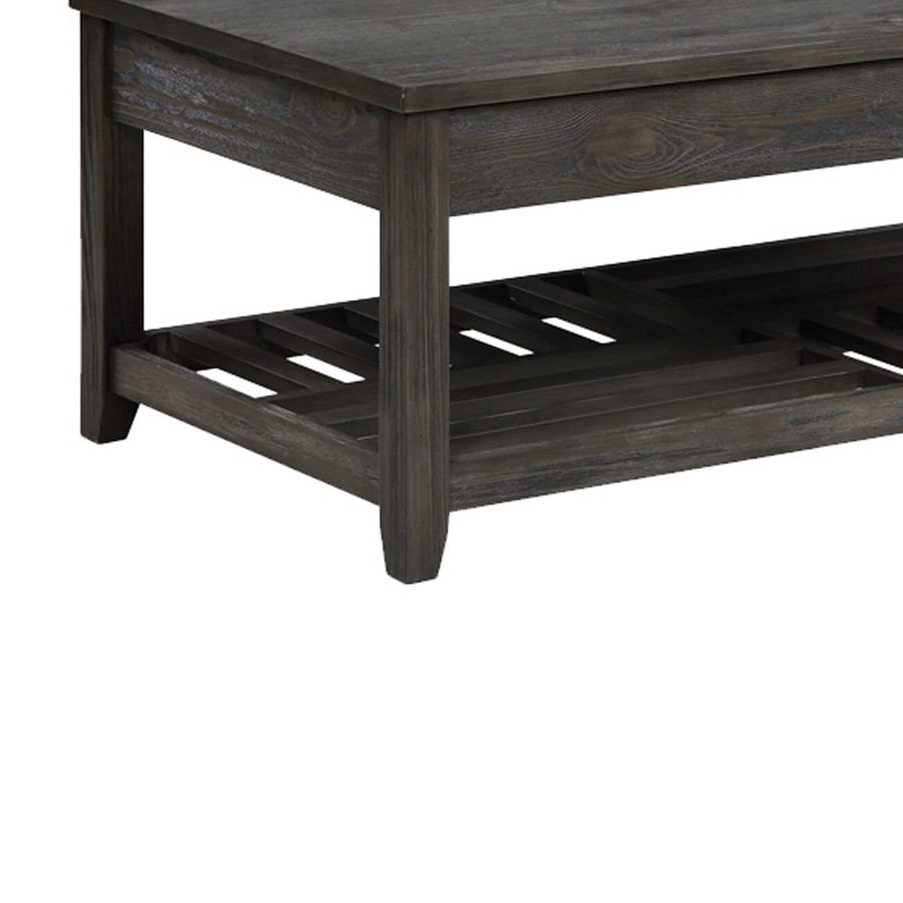 Transitional Style Wooden Coffee Table with Open Slatted Shelf, Gray
