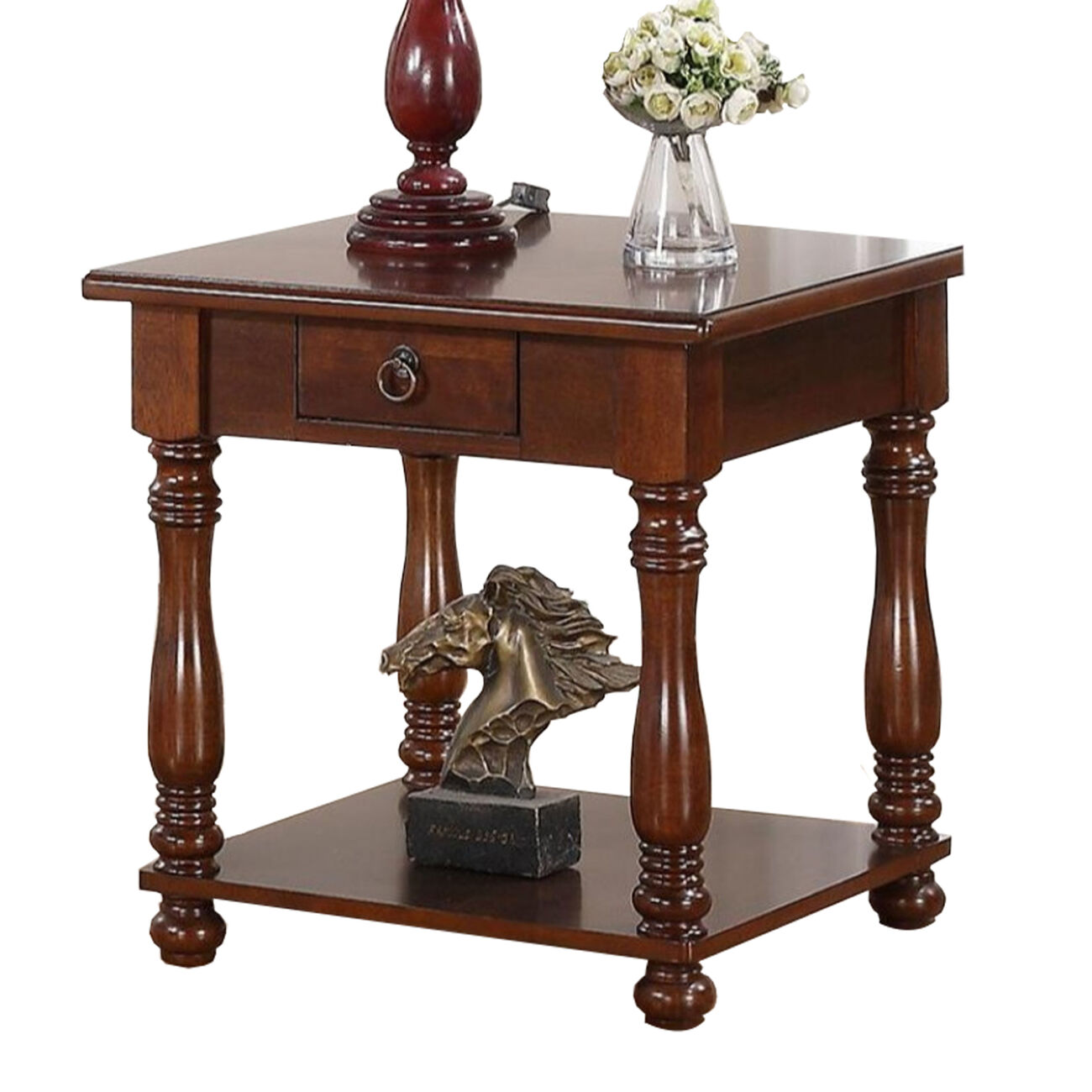 Rubber Wood End Table, Brown