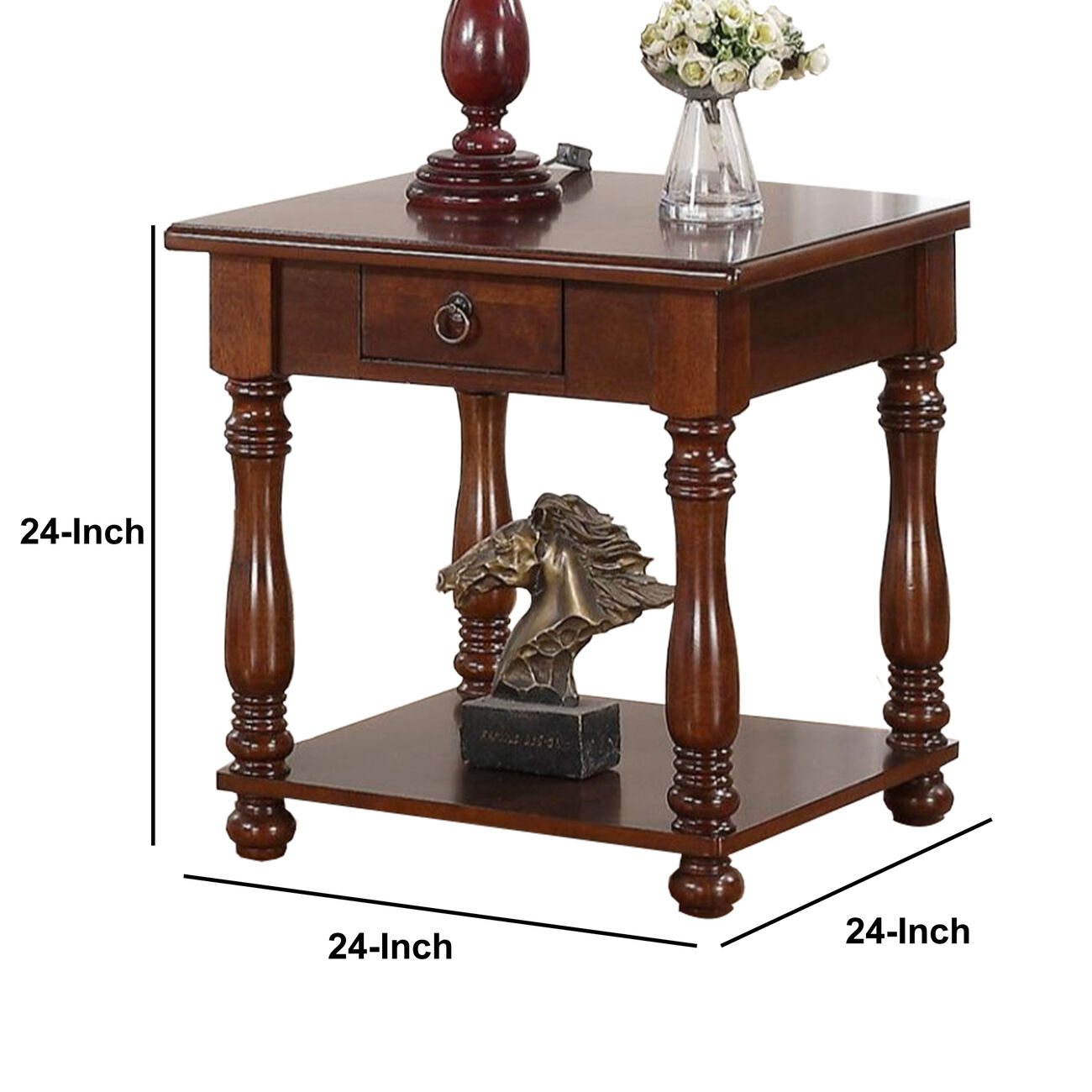 Rubber Wood End Table, Brown