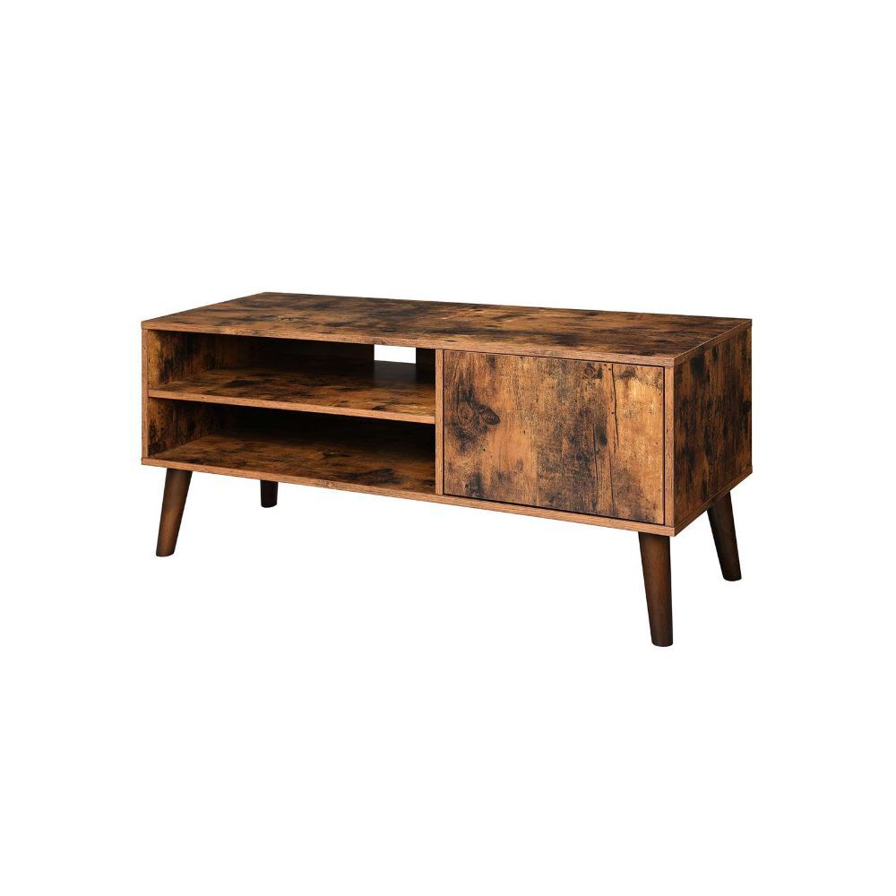 Retro Style Wooden TV Stand with Two Open Compartment and One Door Cabinet, Brown