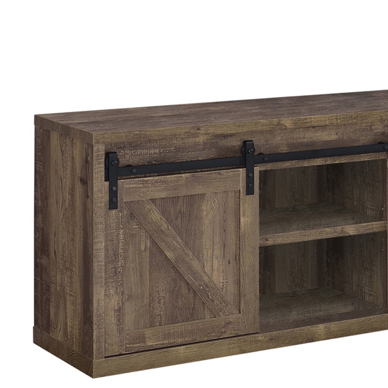 59 Inch Farmhouse Wooden TV Console With 2 Sliding Barn Doors, Rustic Brown