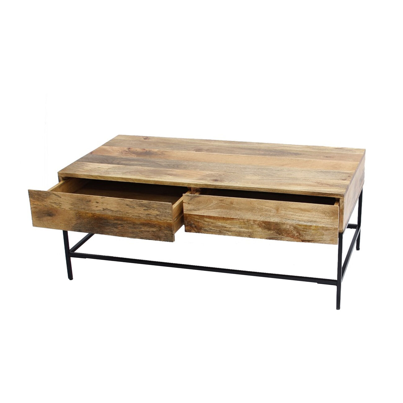 The Urban Port Mango Wood Coffee Table with 2 Drawers, Brown and Black