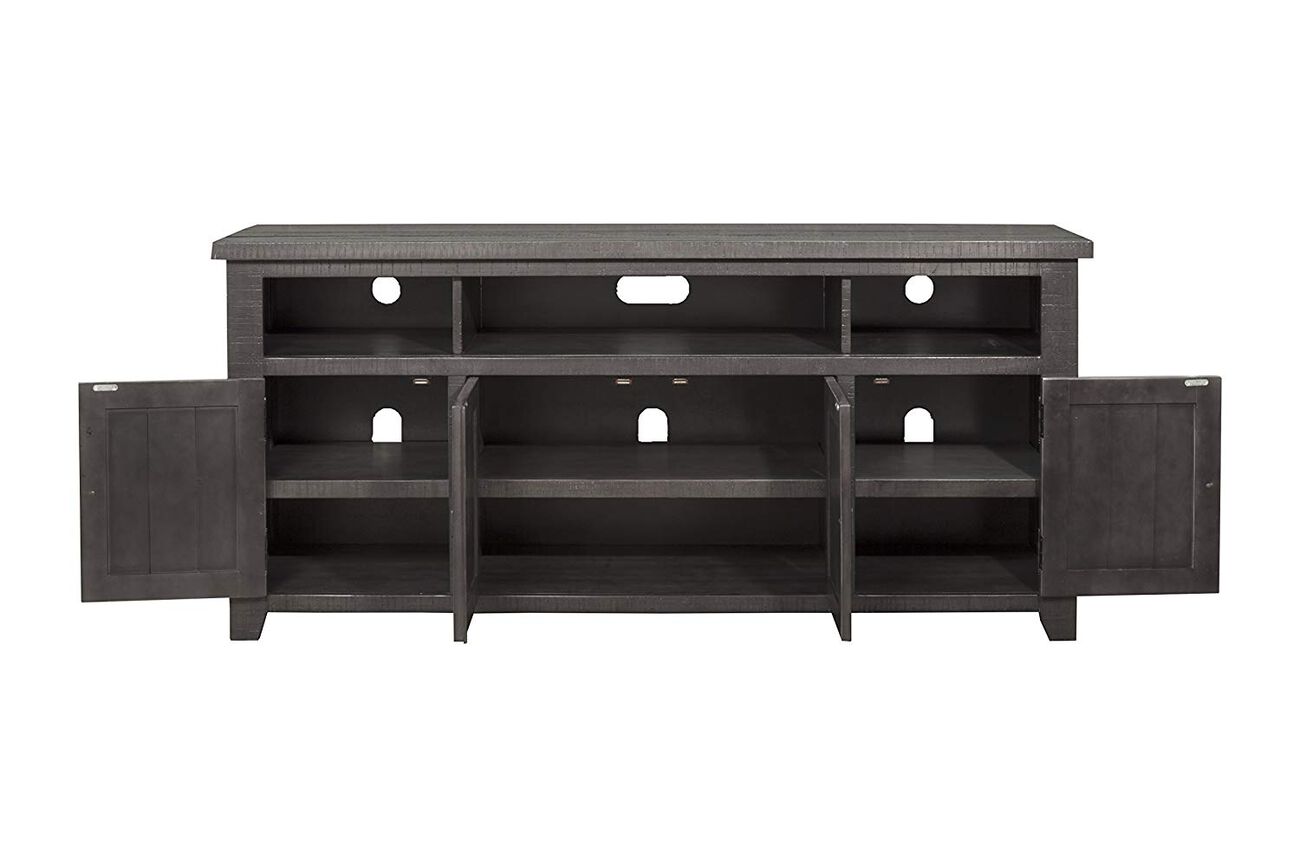 Wooden TV Stand With 3 Shelves and Cabinets, Gray
