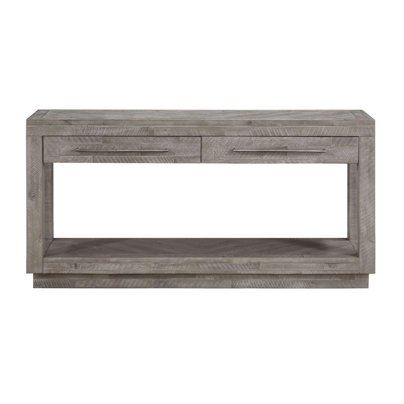 Two Drawer and One Bottom Shelf Console Table with Metal Handle Pull, Rustic Latte Gray