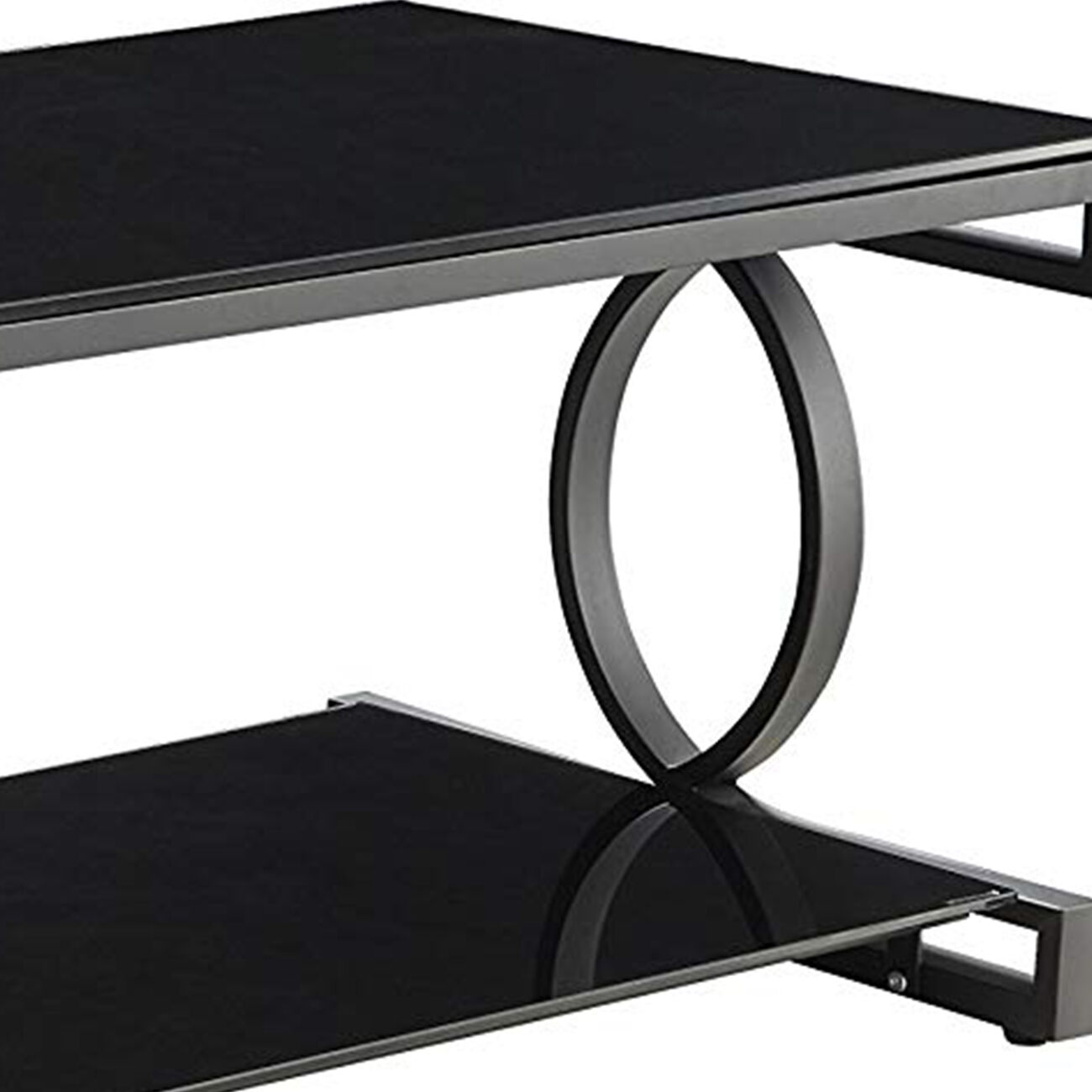 Metal and Glass Coffee Table Set with Two End Tables, Black