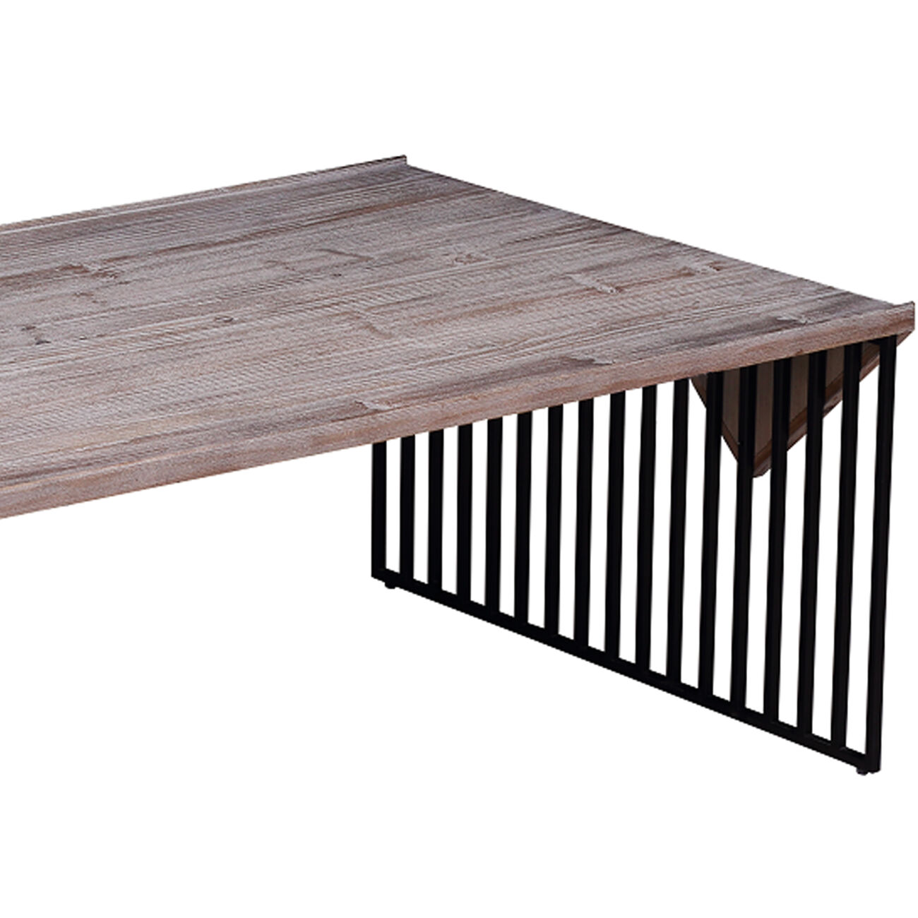 Rectangular Wooden Coffee Table with Sled Wire Base, Gray and Black