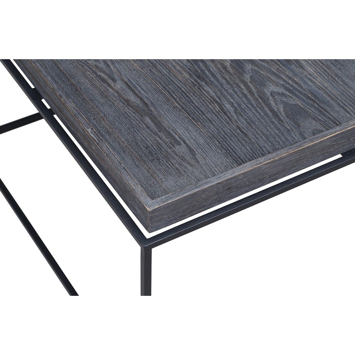 Tray Top Wooden Coffee Table with Tubular Legs, Gray and Black