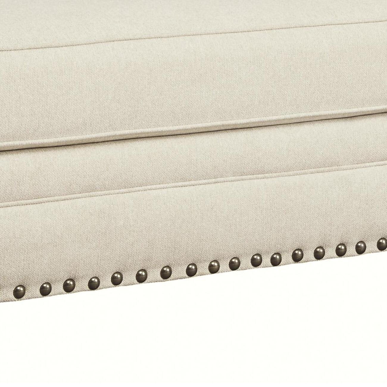 Wooden Ottoman with Nailhead Trims and Bun Feet, White and Black