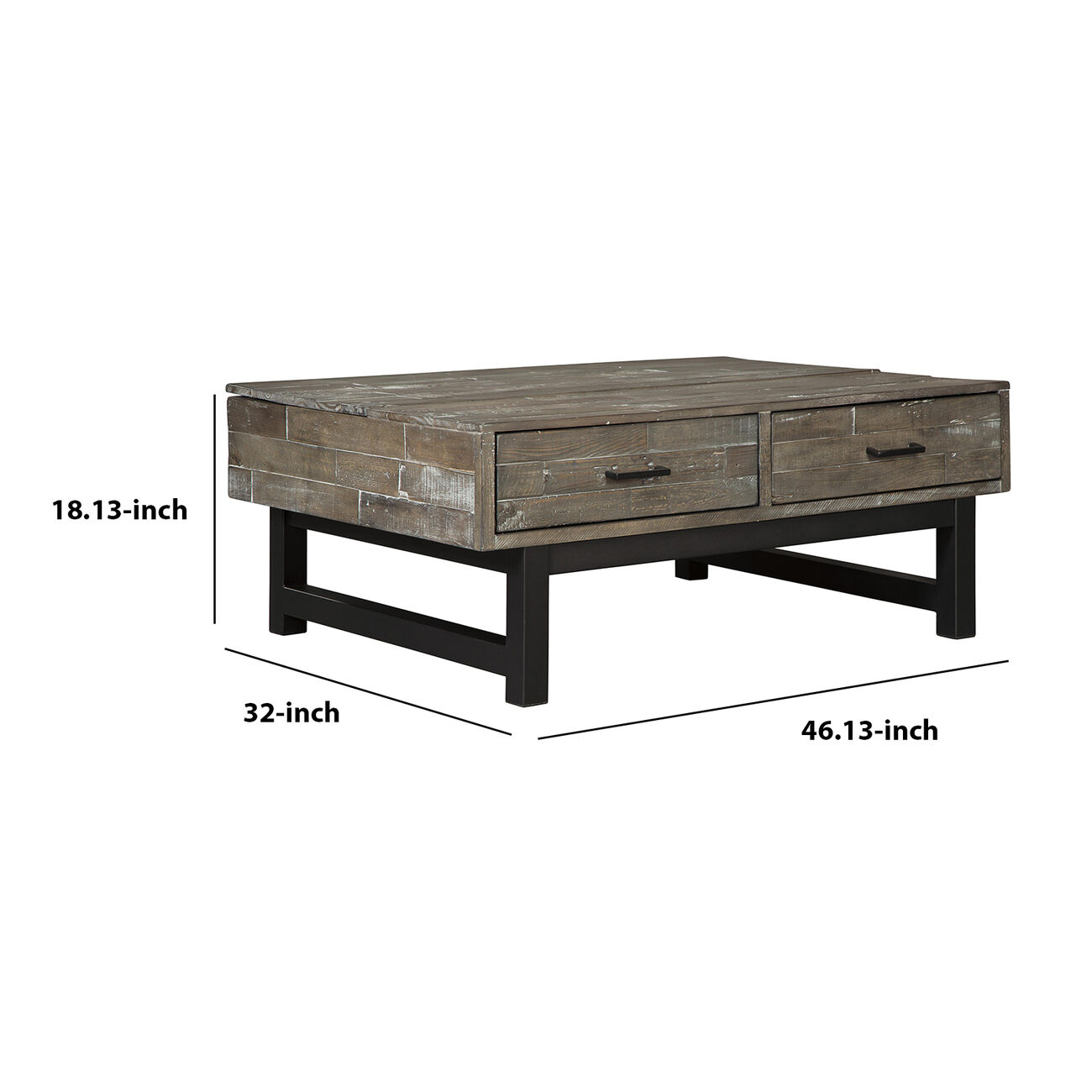 2 Drawer Wooden Lift Top Cocktail Table with Block Legs, Brown and Black